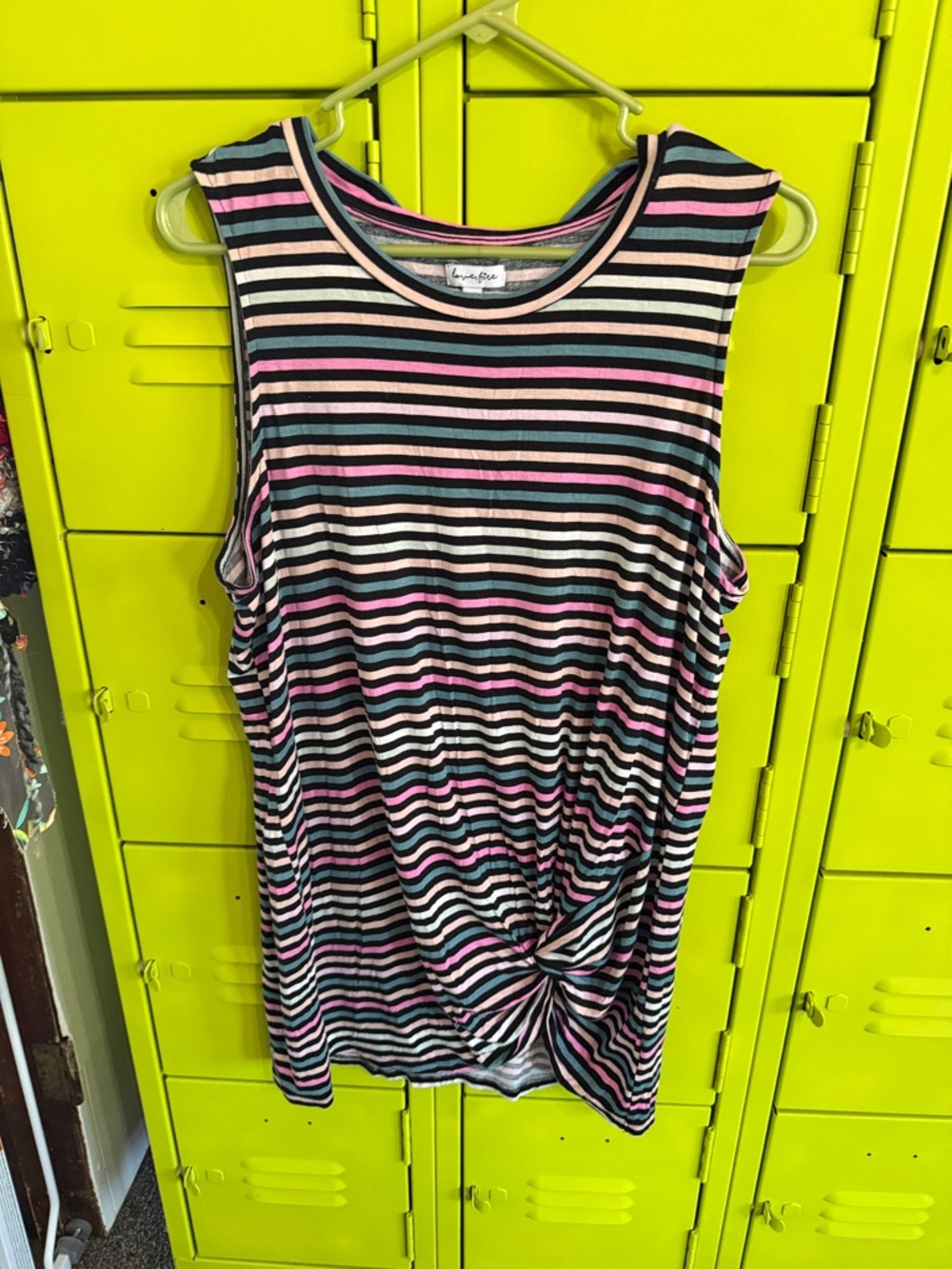 Striped Knot-Front Tank Top - Black, Pink & White